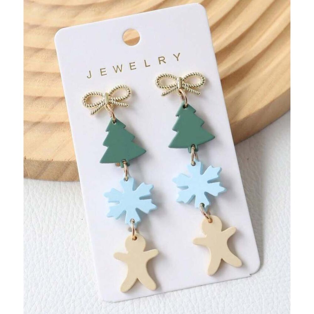#42 Festive Holiday Tree snowflake Gingerbread Earrings
